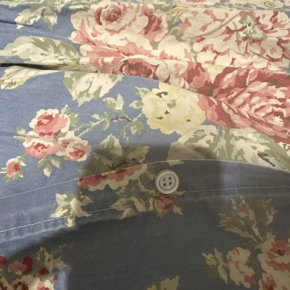 Eddie Bauer Home Queen Floral Cottage Rose Blue Pink Duvet Cover